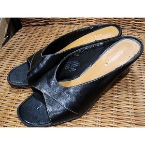 Liz Claiborn  Shoes Womens Leather Black Slip On Heels TWINKLE Size  7.5 M